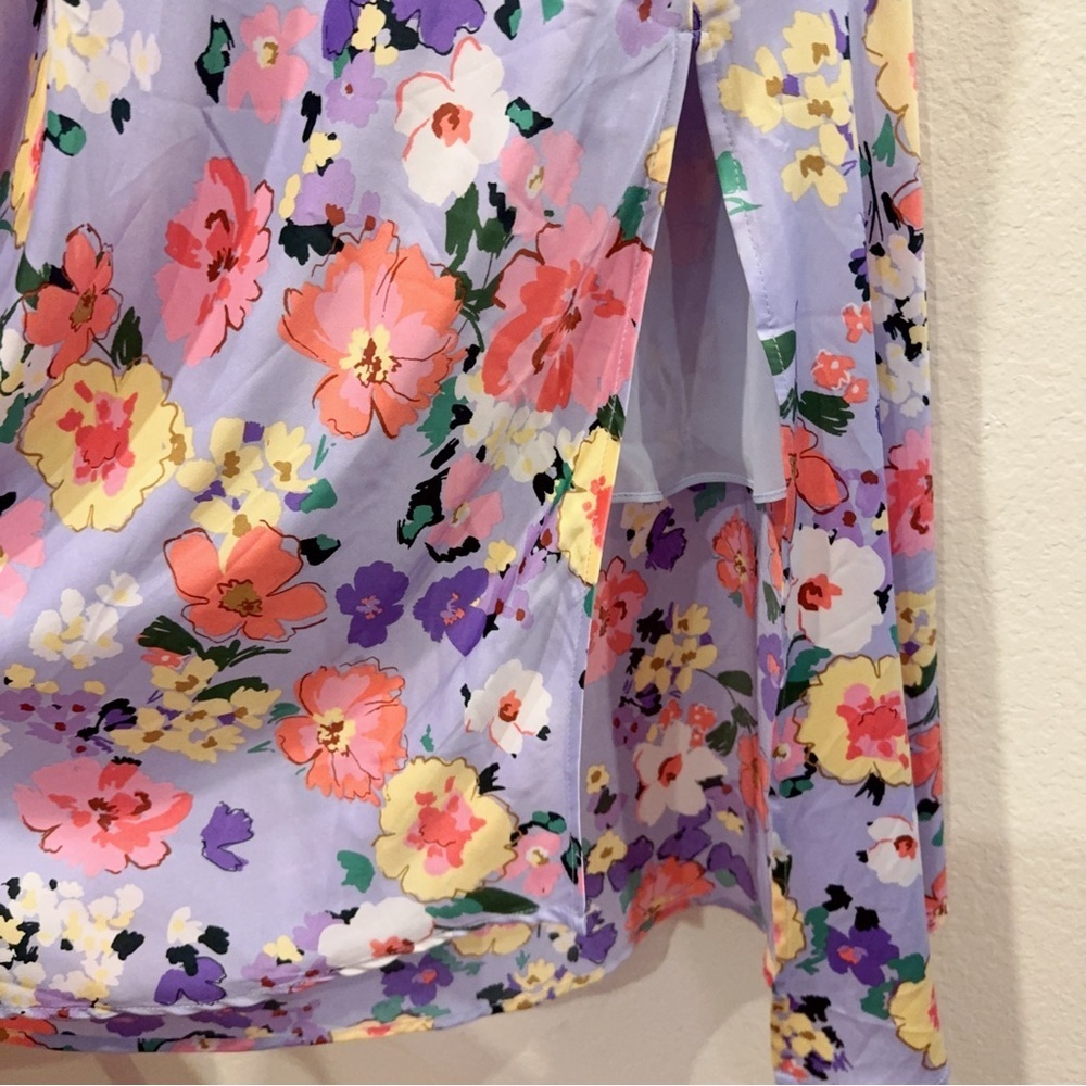 ASTR Gaia Draped Collar Satin Midi Dress in Periwinkle Floral Size Small NWT - Picture 6 of 13